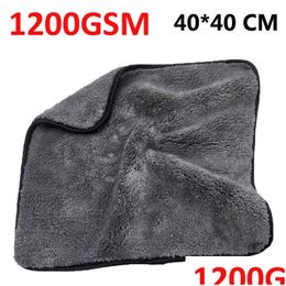 Other Interior Accessories 1200Gsm Car Detailing Wash Microfiber Towel Cleaning Drying Washing Cloth Micro Fibre Rag Winter Drop Deliv Ot6Ca