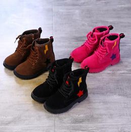 Boots 2024 Children's Boot Kids Shoes Boys Flock Leather Girls Sneaker Fashion Winter Thick Plush Lined Warm Fringe Ankle
