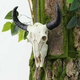 Longhorn Cow Skull Head Ornament Wall Hanging 3D Animal Wildlife Sculpture Realistic Resin Horns for Home Halloween Decor 240523