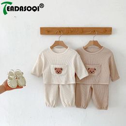 Clothing Sets Autumn Clothes Set 2Pcs Born Baby Girls Boys Full Sleeve Waffle Patch Cartoon Bear Top Shirts Pants Infant Kids Toddler 0-3Y