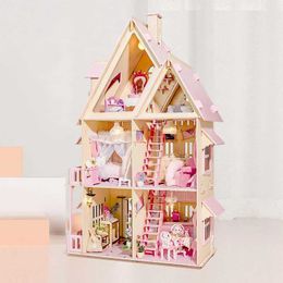 Doll House Accessories Diy Wooden Doll Houses Minor Building Kit Princess Big Casa Dollhouse with Furniture Village Toys for Girls Birthday Gifts Q240522
