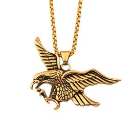 New Fashion Punk Hawk Eagle Pendant Necklaces Male 14K Gold Animal Necklace For Men Cool Jewelry Gift