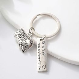 Fashion Alloy Keychains Cartoon Double-Decker Bus Drive Safe Key Rings For Women Men Friendship Gift Handbag Decoration Jewellery