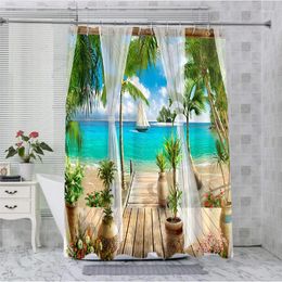 Shower Curtains Landscape From Window Bathroom Curtain Waterproof Fabric With 12 Hooks Fishes Home Deco Free Ship