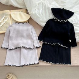 Clothing Sets 2024 Spring Infant Homewear Outfits Girl Baby Striped Long Sleeve Tops Pants 2pcs Kids Boys Cute Ruffle Cotton T-shirt Set