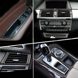 Carbon Fibre For BMW E70 E71 X5 X6 Interior Gearshift Air Conditioning AC CD Panel Reading Light Cover Trim Sticker Accessories Car Sty Iooa