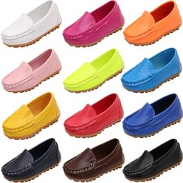 Fashion Flats For Children Casual Comfortable PU Leather Slip On Shoes Boys Girls Kids Candy 10 Colours Moccasin Loafers All Size 240515