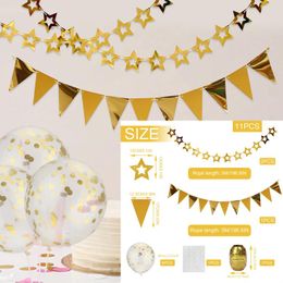 Party Decoration 11pcs Set For Birthday Ceiling Decorations Banner Flags Confetti Transparent Balloons