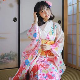 Ethnic Clothing Japan Style Women's Traditional Kimono Floral Prints Long Sleeve Formal Yukata Cosplay Costume Pography Dress