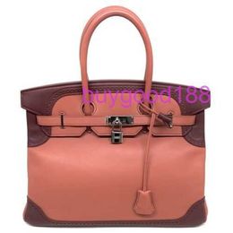 10A Biridkkin Designer Delicate Luxury Women's Social Travel Durable and Good Looking Handbag Shoulder Bag 35 Gillies Bag Tote Swift Pink Brown Silver Hardware _88850