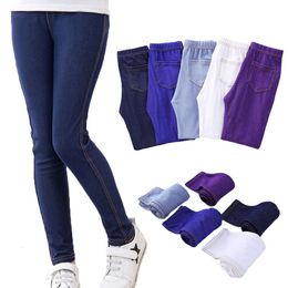 Spring Summer Girls Elastic Skinny Solid Color Kids Trouser Stretch 3-12 anni Bambini Limitazione Denim Tessuto Jeans Pantaloni L2405