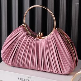 Drawstring Folded Evening Bag 2024 Fashion Women High Quality Apricot Ring Handbag