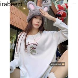 Women's T Shirts Fun Cartoon Print Pullover Design Sense T-shirt For Winter Casual Loose Inner Layer With Plush Tee Top Female Clothing