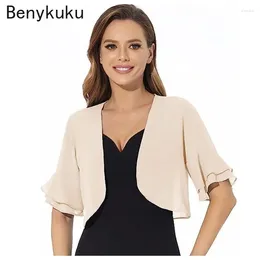 Women's Jackets Women Butterfly Sleeve Cropped Top Bolero Solid Colour Black Cardigan Coat And Open Front Short Shrug Cover Up Streetwear