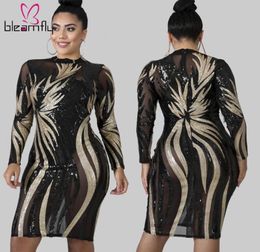Casual Dresses 2021 Plus Size XL5XL Autumn Women Dress Long Sleeve O Neck Bodycon Sequins Sexy Club Party Night Elegant Vestidos2882363
