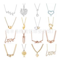 Designer's Brand 925 Pure Silver 18K Gold Plated Olive Leaf Heart Double U Rope Knot Water Drop Bean LOVE Necklace Tie Home