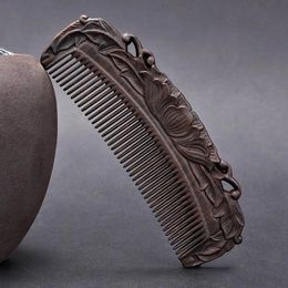 Black Sandalwood Comb Handle Double-sided Carved Fine-tooth Whole Wood Combs Antique Gift Massage Smooth Hair Anti-static 240523