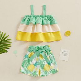 Clothing Sets Baby Girl 2Pcs Summer Outfits Sleeveless Layered Ruffle Tank Tops Belted Shorts Set Infant Clothes