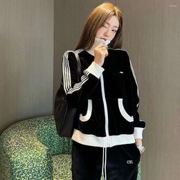 Women's Jackets 2024 Jacket Coat CE Home Black Stripe Long Sleeve Zipper Japanese Female Casual Fashion Versatile Tops