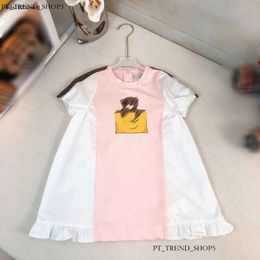 Fashion Dress For Girl Multi Color Stitching Design Kids Frock Size 80-140 CM Short Sleeve Round Neck Child Skirt Oct05 A59 A40