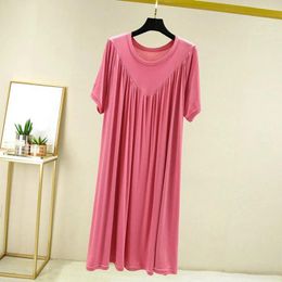 Women's Sleepwear Cotton Pleated Plain Nightdress Crew Neck Short Sleeves Soft Home Suit Casual Dresses Sexy V-Neck Nightgown For Women