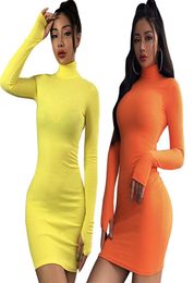 Women Bodycon Dress Autumn Long Sleeve Dresses Ladies High Collar Casual Dress Fall Female Sexy Dresses 9 Colors 0508187000233
