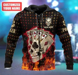 Men's Hoodies Custom Name Poker Beer Skull 3D Printed Mens Fashion Zip Up Hoodie Unisex Casual Jacket Pullover Gift For Lovers MT-149