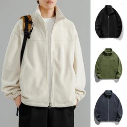 Men's Jackets Men Zipper Closure Jacket With Stand Collar Solid Color Placket Side Stylish Winter For Autumn