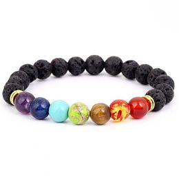 Charm Bracelets Lava Rock Beaded Colorf Chakra Energy Yoga Beads Natural Stones 7 Colours Stone Jewellery Drop Delivery Dhtux