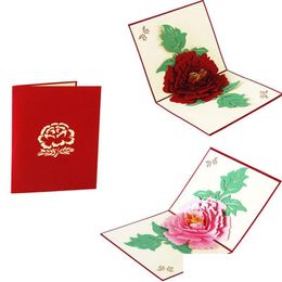 Greeting Cards Handicraft 3D Up Peony Birthday Valentine Flower Mother Day Christmas Invitation Card Drop Delivery Home Garden Festi Dhvz8