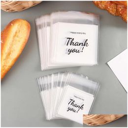 Gift Wrap 100Pcs Plastic Bags Thank You Cookie Candy Bag Self-Adhesive For Wedding Birthday Party Biscuit Baking Packaging Drop Deli Dhpux