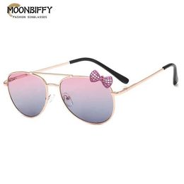 Sunglasses Kids Sunglasses with Bow Round Metal Frame Children Sun Glasses Fashion Girls Cute Pink Eyewear Outdoor Cycling Goggles UV400 Y240523