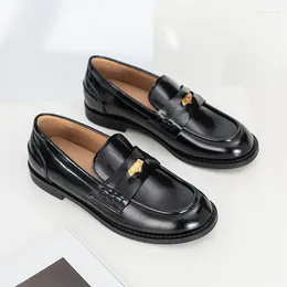 Casual Shoes TOPHQWS British Style Genuine Leather Women Loafers 2024 Designer Platform Retro Round Toe Flats Female