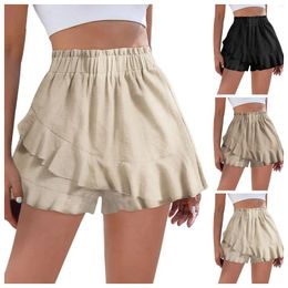 Women's Shorts Solid Ruffle Casual Loose High Waist With Pockets Summer Beach Cover Up Skirt Elegant Ladies Pants
