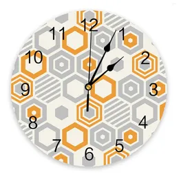 Wall Clocks Art Hexagon Geometry Orange Grey Bedroom Clock Large Modern Kitchen Dinning Round Living Room Watch Home Decor