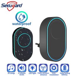 Wireless Doorbell Waterproof LED Flash Welcome Door Bell 39 Songs Ringtone 150M Remote 43Hz Smart Home Elderly Call SOS Alarm 240516