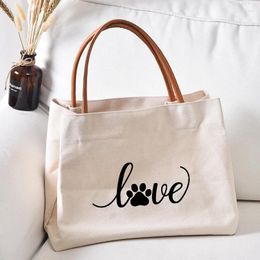 Shopping Bags Free Dog Letters Printed Canvas Tote Bag Gift For Pet Style Work Women Lady Fashion Beach