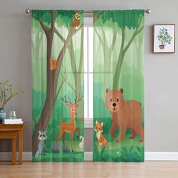 Curtain Tropical Jungle Cartoon Animals Bear Sheer Curtains For Living Room Decoration Window Kitchen Tulle Voile