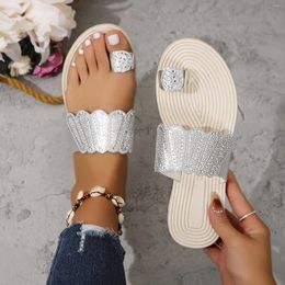 Casual Shoes Ladies Sandals With Diamonds Flat Comfortable 2024 Summer Open Toe Women'S Slippers