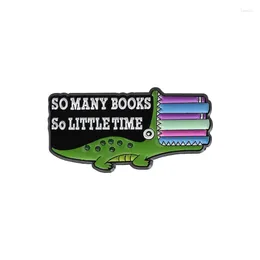 Brooches So Many Books Little Time Enamel Pins Crocodile Bookworm Brooch Lapel Badges Jewelry Gift For Friends Kids