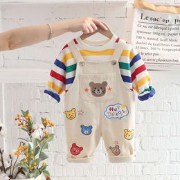 New Boys Tracksuit Kids Long Sleeve Rainbow T-Shirt Bib Pants Overalls 2pcs/Set Children Clothing Infant Sport Formal Suit L2405