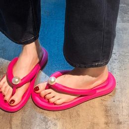 Slippers 2024 Summer Women Fashion Holiday Beach Pearl Flip Flops EVA Sole Light Casual Sweet Outside Slides Shoe