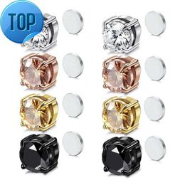 Unisex Punk Strong Magnet Earring Magnetic Health Care Ear Stud Non Piercing Earrings Shine Zircon Ear Studs