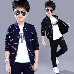 Boys' spring and autumn two-piece suit, big cardigan jacket casual sports Korean children's clothing L2405