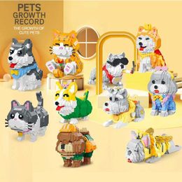 Blocks Cute Pet Building Shiba Inu Corgi Husky Blue Cat Mini Bricks Kit Desktop Decoration ldrens Christmas DIY Toys Gifts H240523