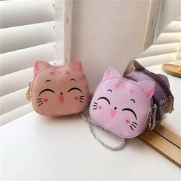 Handbags PU Leather Girls Mini Shoulder Bag Lovely Childrens Small Messenger Bags Cute Cartoon Cat Coin Purse for Kids Wallet Handbags Y240523