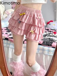 Skirts Kimotimo Pink Sweet Bow Ball Gown Women Japanese Kawaii Pleated Y2k Mini Skirt 2024 Fairy All Match Faldas Streetwear