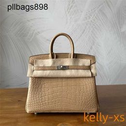 Designer Bag Crocodile Leather 7a Handbag Handmade Full seam alligator mist cream brownqq