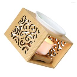 Candle Holders 1Pc Wood Hollow Fragrance Lamp Oil Furnace Aroma Burner Holder (Khaki)