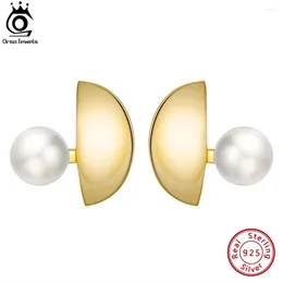 Stud Earrings ORSA JEWELS Simple 14K Gold Cultured Freshwater Pearl For Women 925 Sterling Silver Ear Party Jewellery GPE48